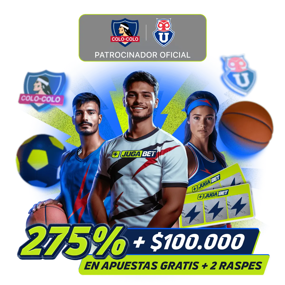 Bono de bienvenida de deportes 275% + $100.000 en apuesta gratis + 2 raspe y gana 💸